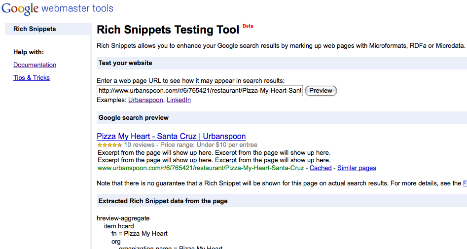Google Rich Snippets Tool screenshot